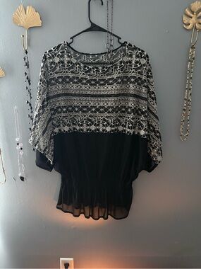 Alfani Black and White Patterned Tunic Top
